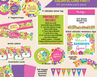 Colorful Luau Party - DIY/Printable Complete Party Pack- Instant Download PDF File