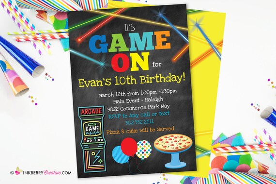 Game On - Arcade Games, Pizza Birthday Party Invitation - Boys Arcade Game Pizza Party - Printable, Instant Download, Editable, PDF Il_570xn