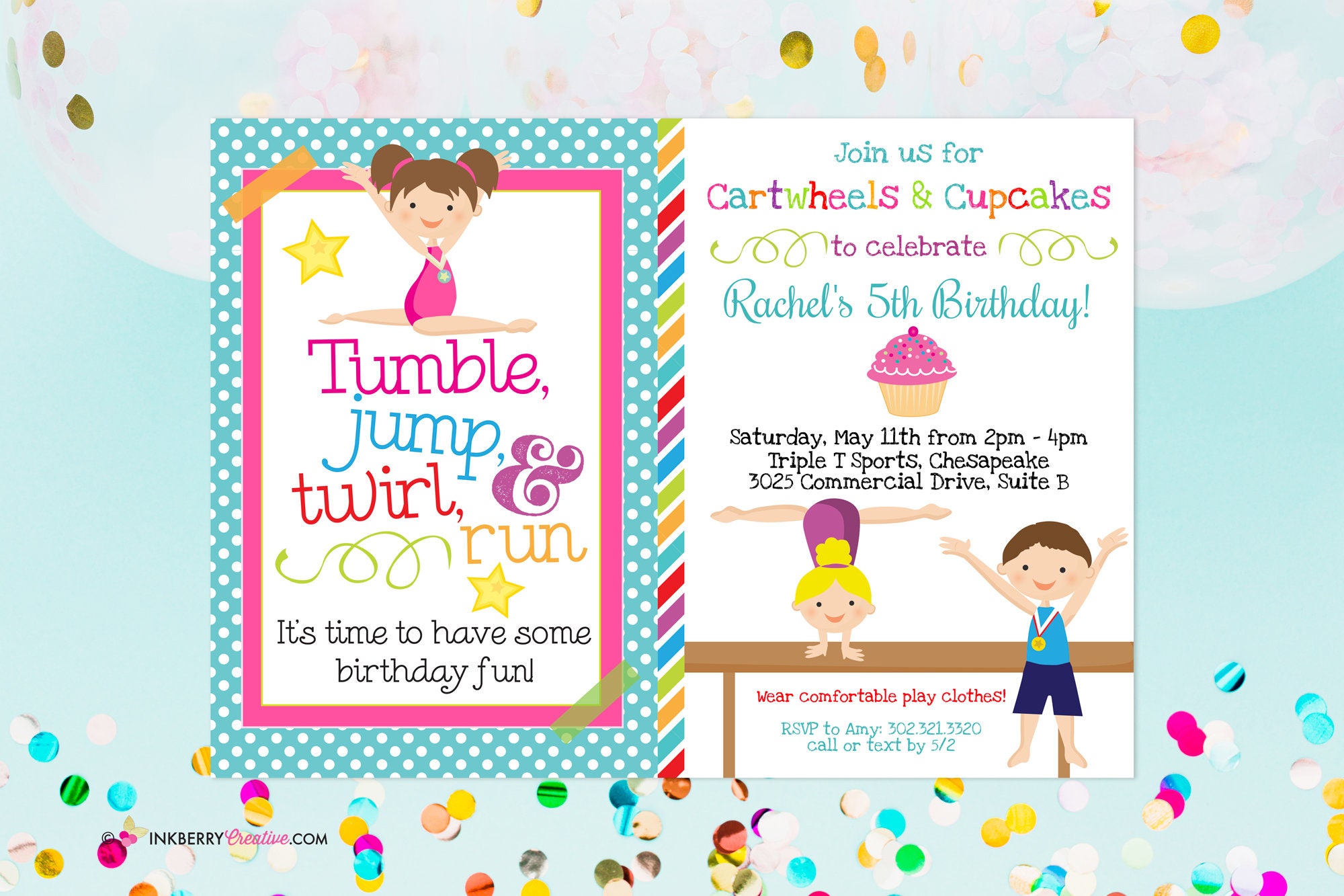 Gymnastics Birthday Party Invitation boy Girl Version Etsy