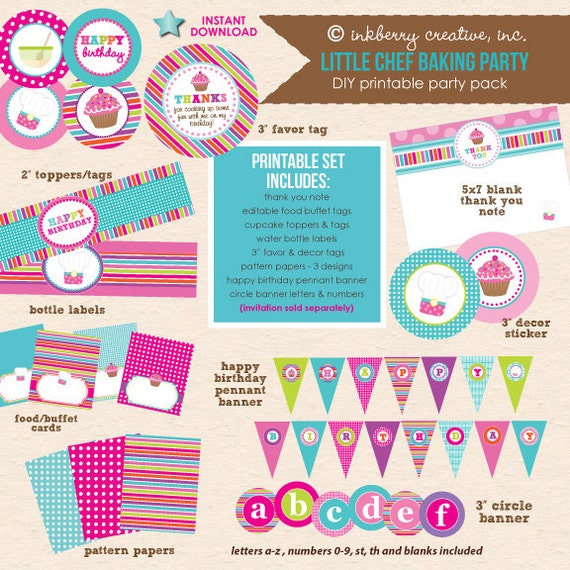 Little Chef - Cupcake Baking Birthday Party - DIY Printable Party Pack ...