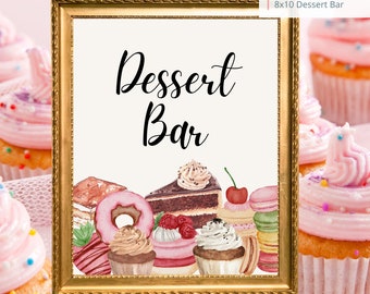 Printable Dessert Bar Sign, Wedding, Bridal, Baby Shower Birthday Party Dessert Bar Sign 8x10, PDF, Instant Download, Digital File