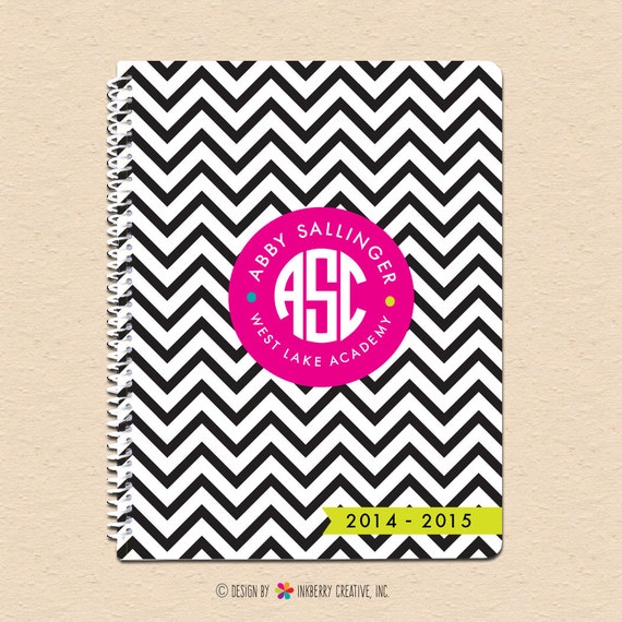 Black & White Chevron - Circle Monogram - Personalized, Custom Spiral Notebook Il_570xn