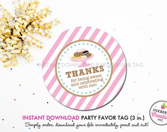 Milk and Cookies (Pink) - Printable 3 inch Birthday Party Favor Tags - Instant Download PDF File