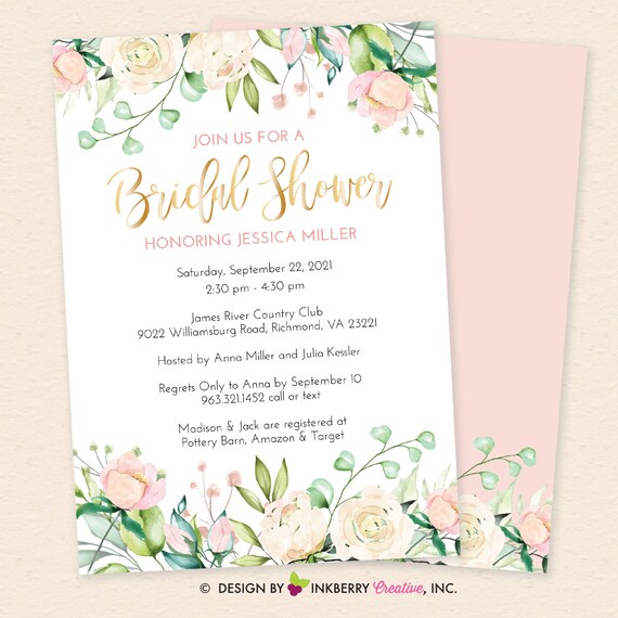 Bridal Shower Invitation - Painted Pink Rose / Floral Bridal Shower Invitation - (Digital File OR Cardstock Printed/Shipped) Il_570xn