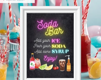 Afdrukbaar SODA BAR-bord, instant download, 8 x 10, digitaal bestand, feestbord frisdrankstation, maak je eigen frisdrank, bord Italiaans frisdrankstation