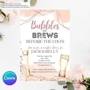 Bubbles and Brews Before the I Do&#39;s Bridal Shower Invitation, Beer, Wine, Couples, Coed Shower, Digital File, Personalize and Edit in Canva
