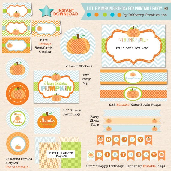 Little Pumpkin Birthday Boy - INSTANT DOWNLOAD, DIY Printable Party Il_570xn