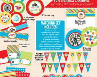 Kids Carnival Birthday (Primary Colors) - DIY Printable Party Pack- Instant Download PDF File