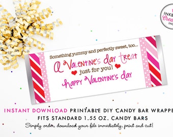 Hearts, Dots and Stripes Valentine's Day Candy Bar Wrapper - Instant Download Valentine for Kids (DIY/Digital File to Print Your Own)