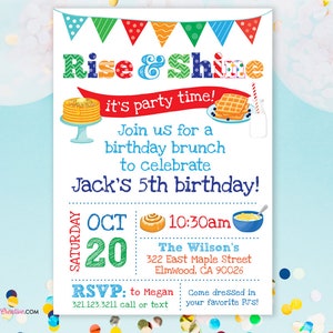 Rise and Shine Kids Birthday Breakfast Brunch Party Invitation ...