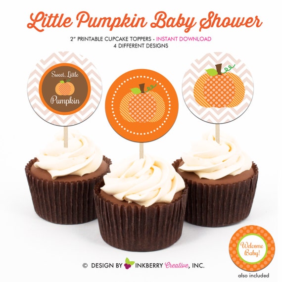 Little Pumpkin Baby Shower - Printable 2 inch round Cupcake Toppers - Instant Download PDF File Il_570xn