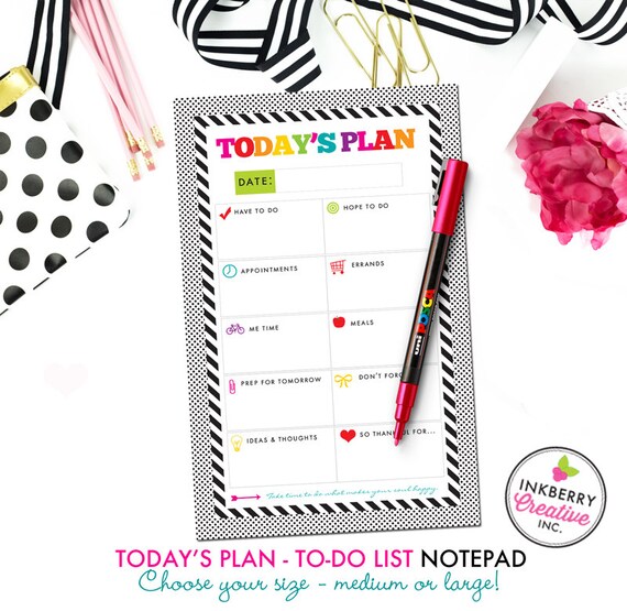 To Do List Notepad - Today's Plan - Premium Daily Planner Notepad - Black and White Rainbow Stripe - 2 Sizes Available - Medium or Large Il_570xn