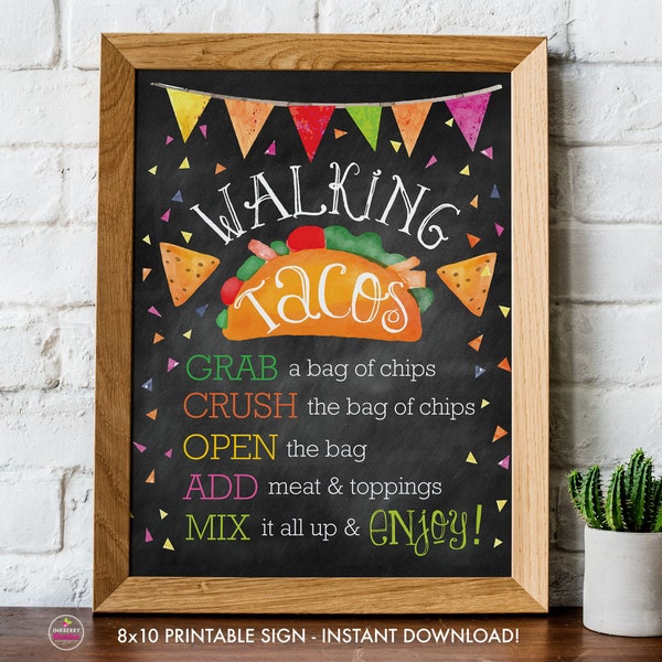 Printable WALKING TACOS Sign, Instant Download, 8x10, Digital PDF, Mexican Fiesta Walking Taco Bar - Bridal Shower, Birthday, Taco Bar Sign