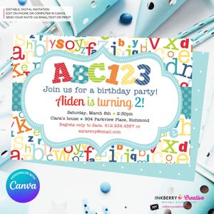 Alphabet Birthday Party Invitation - Boys Alphabet Theme Birthday Party Invite - ABC Birthday Party -  Personalize and Edit in Canva