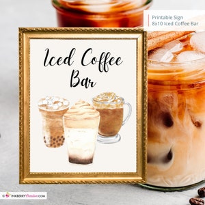 Sinal de bar de café gelado para impressão, sinal de casamento, chá de bebê nupcial, festa de aniversário, sinal de bar de café 8x10, PDF, download instantâneo, arquivo digital