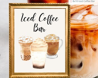 Printable Iced Coffee Bar Sign, Wedding Sign, Bridal Baby Shower Birthday Party Coffee Bar Sign 8x10, PDF, Instant Download, Digital File