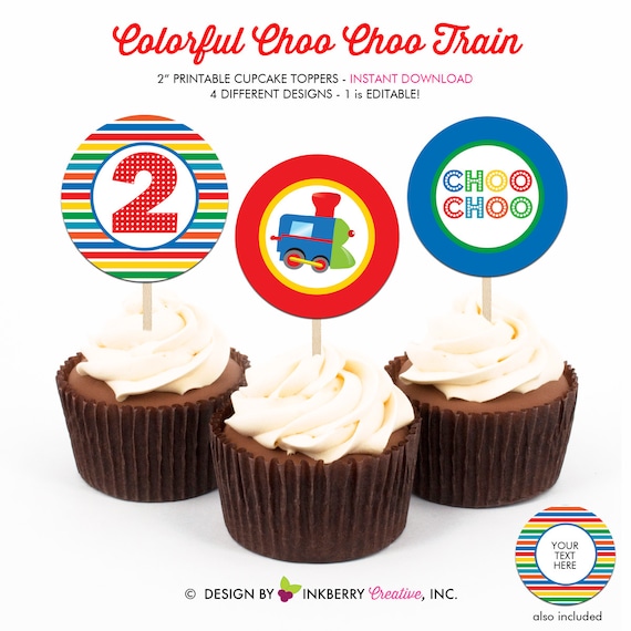 Choo Choo Train Birthday Party - Printable 2 inch round Cupcake Toppers - Instant Download PDF File Il_570xn