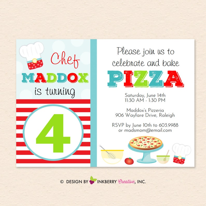 Pizza Making Birthday Party Invitation Boys, Girls, Kids, Pizza Party, Little Chef, Pizzeria Digital Printable File, Editable PDF image 1