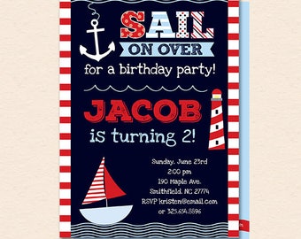 Nautical Sailboat Invitation - Nautical Sailboat Invite - Boys Nautical Birthday Party - Printable, Instant Download, Editable, PDF