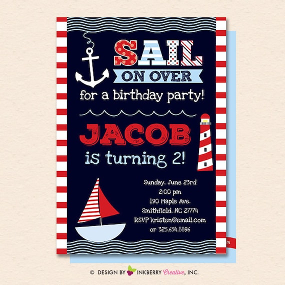 Nautical Sailboat Invitation - Nautical Sailboat Invite - Boys Nautical Birthday Party - Printable, Instant Download, Editable, PDF Il_570xn