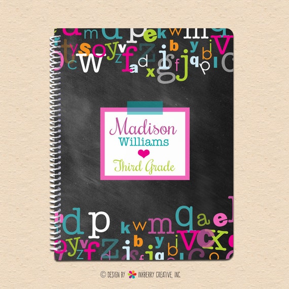Girl's Chalkboard Alphabet - Personalized, Custom Spiral Notebook Il_570xn