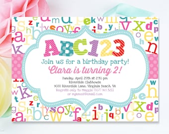 Alphabet Birthday Party Invitation Girls - Alphabet Theme Party Invite - Girl ABC Birthday Party - Printable Instant Download, Editable, PDF