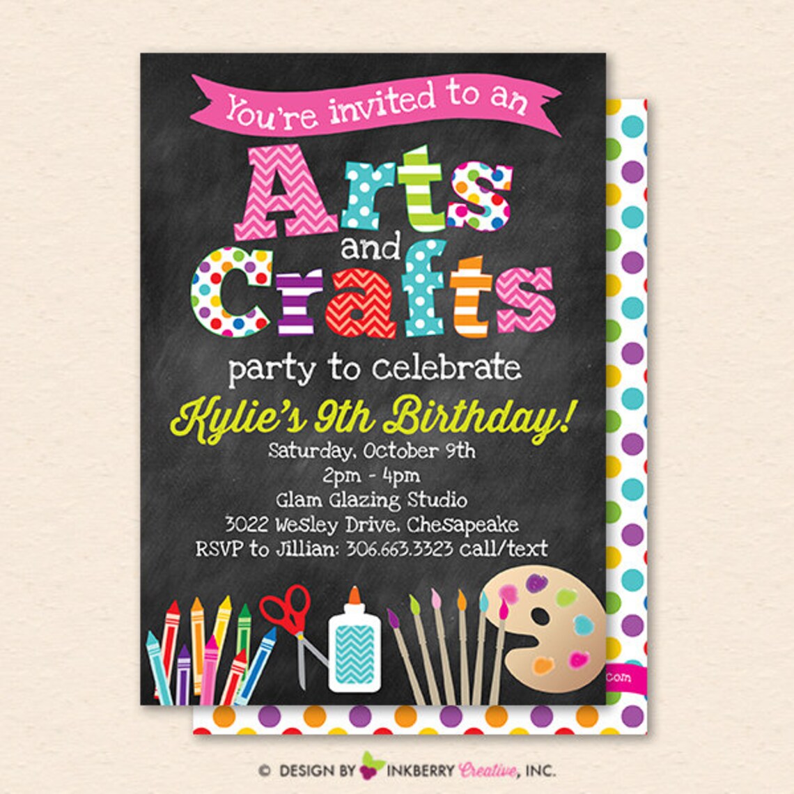 Arts and Crafts Birthday Party Invitation Kids Arts Crafts | Etsy