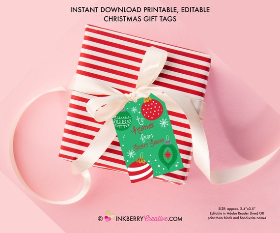 Christmas Gift Tags or Labels, From Santa, Secret Santa Tag, Christmas Gift Wrapping, To From Stickers, Editable - Instant Download PDF File Il_570xn