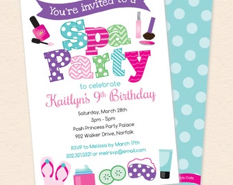 Spa Party Invitation - Girl's Salon Spa Party Invite - Nail Polish, Mask, Flip Flops, Make Up - Printable, Instant Download, Editable, PDF