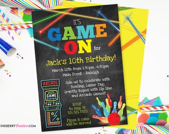 game on arcade games laser tag bowling birthday party etsy