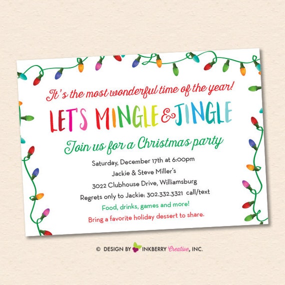Printable Christmas Cocktail Party Invitations Holiday Party Invitations Christmas Party Invitations Jingle and Mingle Invitations DIY
