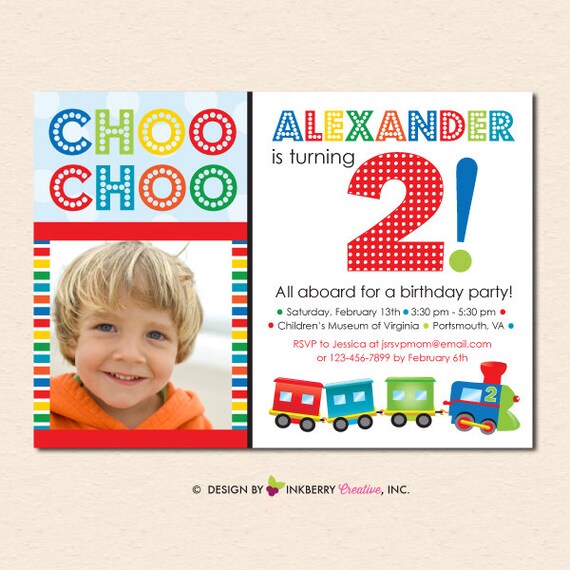 Colorful Choo Choo Train - Birthday Party Invitation (Digital, Printable File OR Printed Cardstock Cards) - Train 2nd Birthday, 1st Birthday Il_570xn