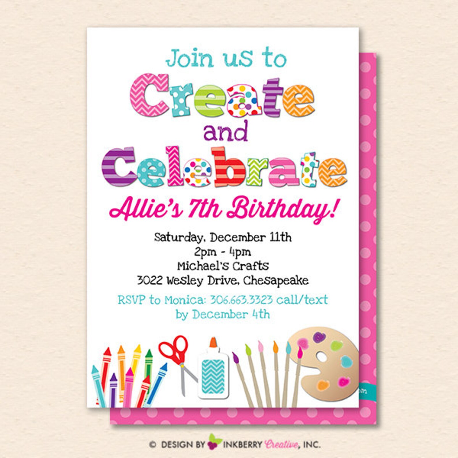 Create and Celebrate Kids Arts and Crafts Birthday Party Etsy
