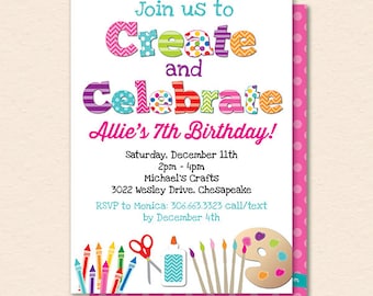 Create and Celebrate - Kids Arts and Crafts Birthday Party Invitation - Craft Party Invite - Printable, Instant Download, Editable, PDF