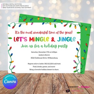 Christmas Party Lights Invitation - Christmas Lights, Mingle Jingle, Holiday Party, Light Strands, Personalize and Edit in Canva