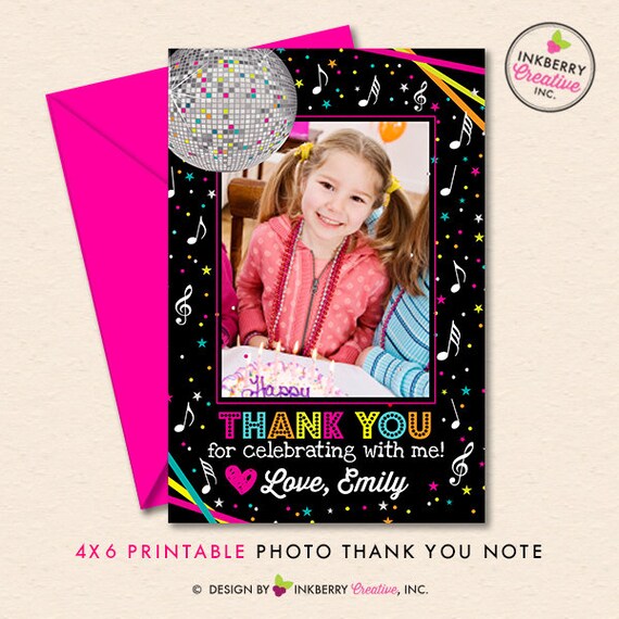 Dance Party Photo Thank You Note, Custom Design, Personalized by Us, Disco, Dance, Birthday Party - Digital Printable OR Printed Cards Il_570xn