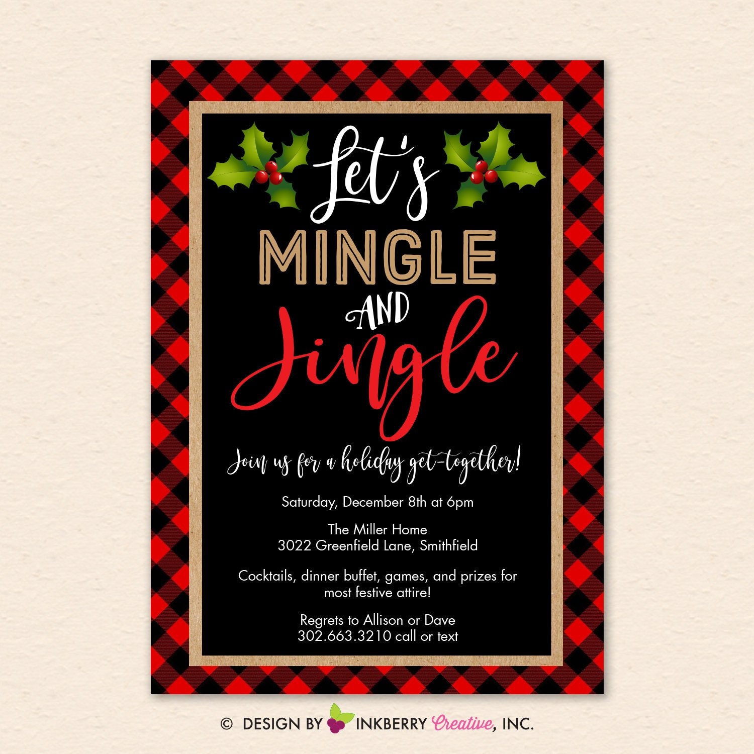 Christmas Party Invitation Holiday Party Jingle and Mingle Red and ...