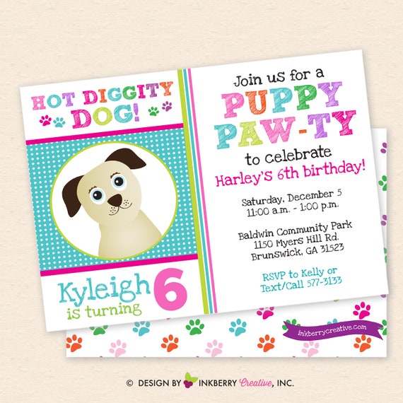 Dog Puppy Birthday Paw-ty Invitation - Puppy Party Dog Invite - Dog Birthday Party Invitation - Printable, Instant Download, Editable, PDF Il_570xn