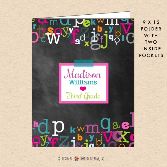 Girl's Chalkboard Alphabet - Personalized, Custom Pocket Folder Il_570xn