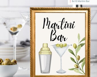 Printable Martini Bar Sign, Wedding, Bridal, Birthday Party Martini Bar Sign 8x10, PDF, Instant Download, Digital File