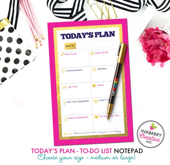 To Do List Notepad - Today's Plan - Premium Daily Planner Notepad - Gold, Pink and Navy - Available in 2 sizes - medium or large! Il_570xn
