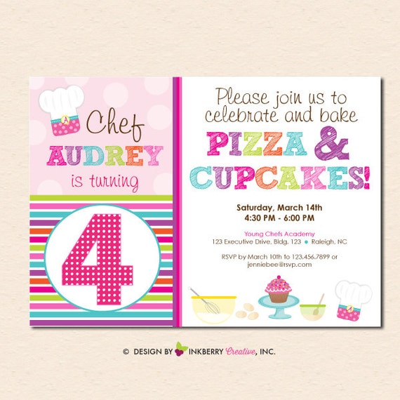 Pizza and Cupcakes Little Chefs Baking Birthday Party Invitation