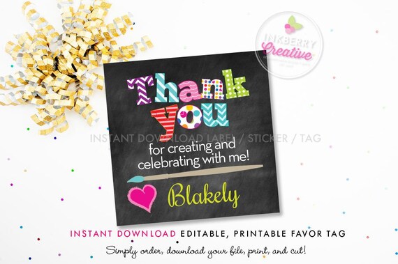 Arts and Crafts / Painting / Art / Pottery Painting Birthday Party Favor Tag - Chalkboard Style Printable, Instant Download, Editable PDF Il_570xn