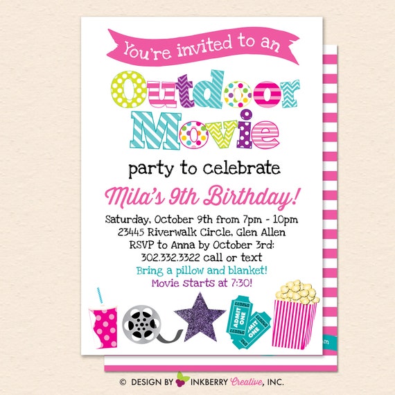 Outdoor Movie Party Invitation - Popcorn, Movie Under the Stars, Backyard Movie Party Invitation - Printable, Instant Download, Editable PDF Il_570xn
