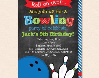 Invitation au bowling - Invitation au bowling - Fête de bowling pour garçons - Fête d’anniversaire de bowling - Invitation PDF modifiable à téléchargement instantané imprimable