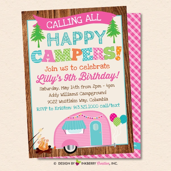 Happy Camper Birthday Party Invitation - Girls Camping Birthday Party - Pink Camper - Glamping - Printable Instant Download Editable PDF Il_570xn