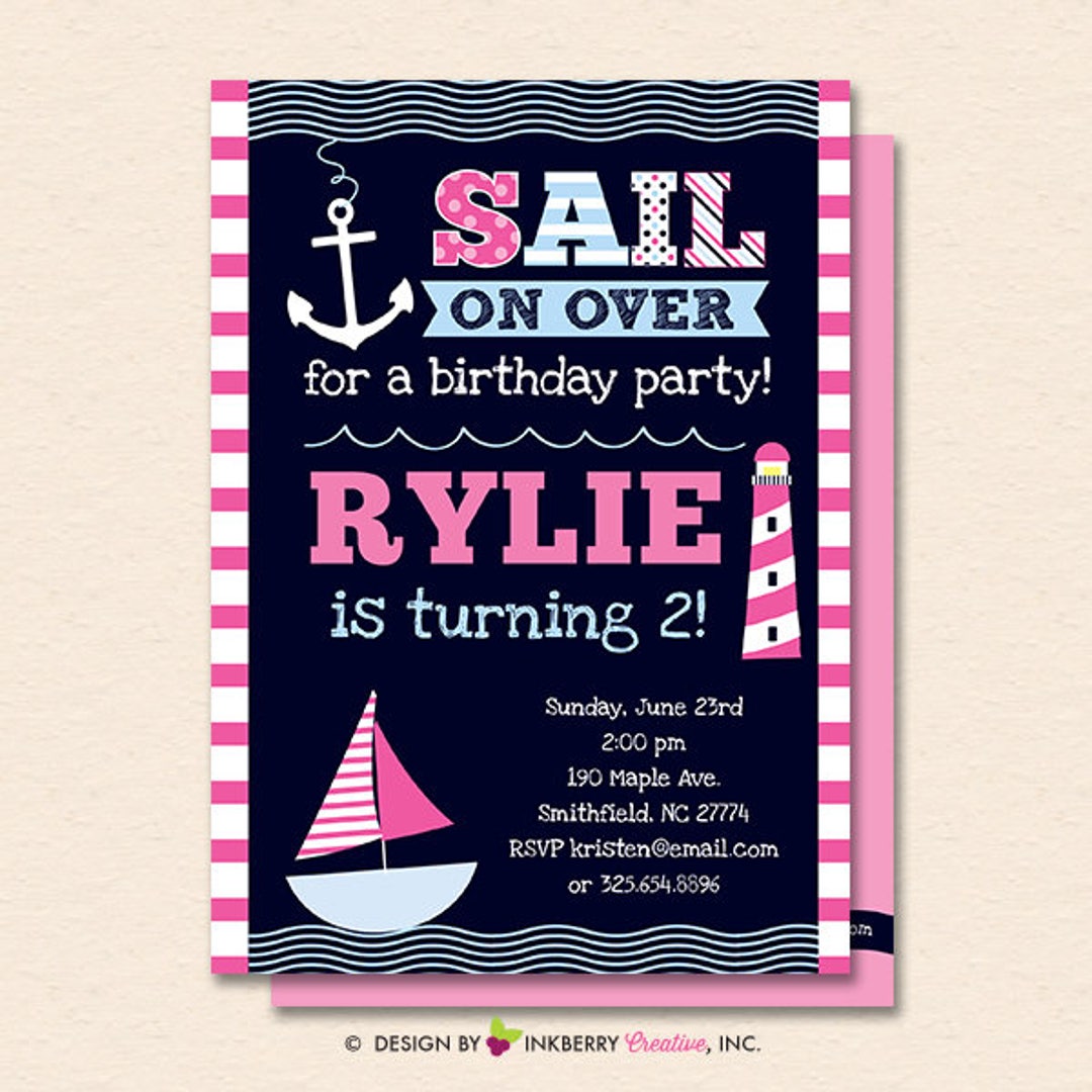 Nautical Sailboat Invitation - Nautical Sailboat Invite - Girls ...