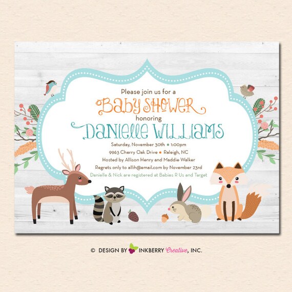 Woodland Forest Animal Baby Shower Invitation (Digital Printable File) Il_570xn