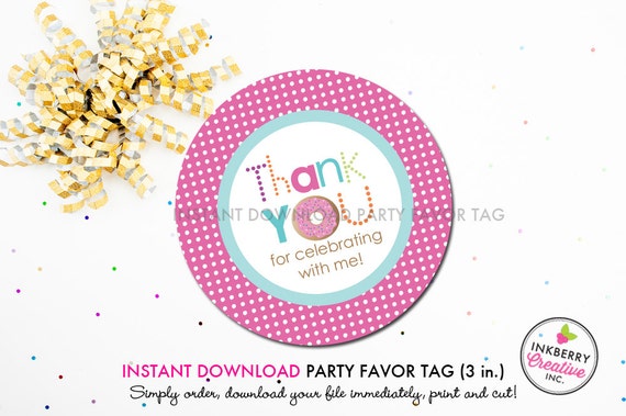 Girl's Donut Party - Printable 3 inch Birthday Party Favor Tags - Instant Download PDF File Il_570xn
