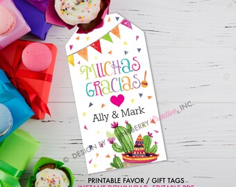 Printable, Editable, Muchas Gracias Taco Party Favor Tags, Taco Bout Love, Fiesta, Bridal Shower, Wedding, Instant Download, DIY Gift Tag